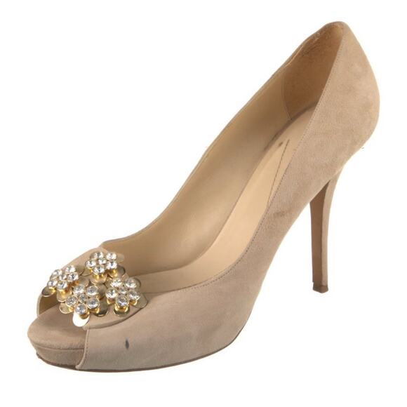 Kate Spade Rhinestone Gold Floral Embellished Begin Suede Stiletto Heel US 10.5 - Picture 1 of 5